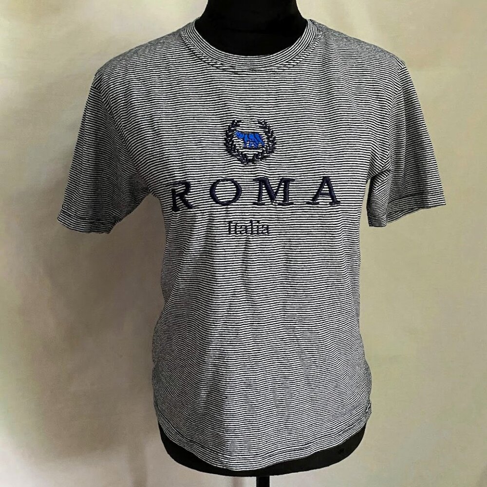 Vintage I.T.S. Roma Italia T-shirt Made in Italy Striped Short Sleeve Cotton Tee